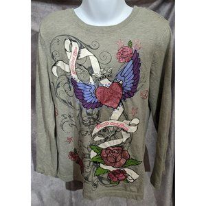 Children's Place Grey And Pink Floral Scroll Shirt Medium